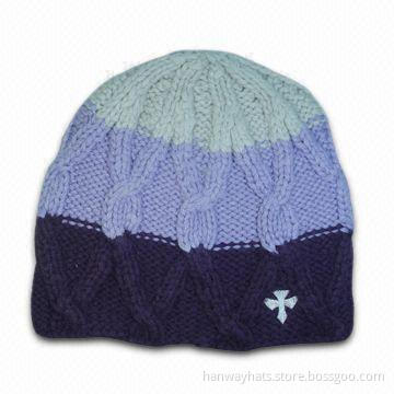 Women's Winter Fashion Hand Knit Acrylic Beanie with Embroidery